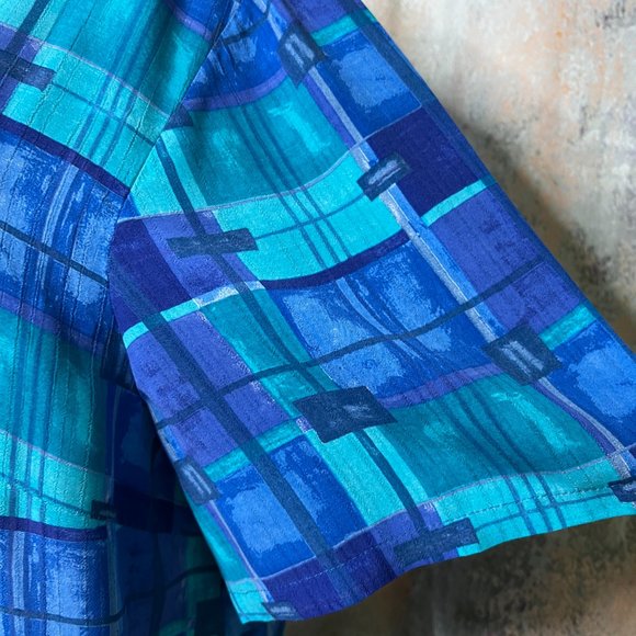 VTGπLong Aqua Blue Viscose Blouse with Short Sleeves - Picture 5 of 13